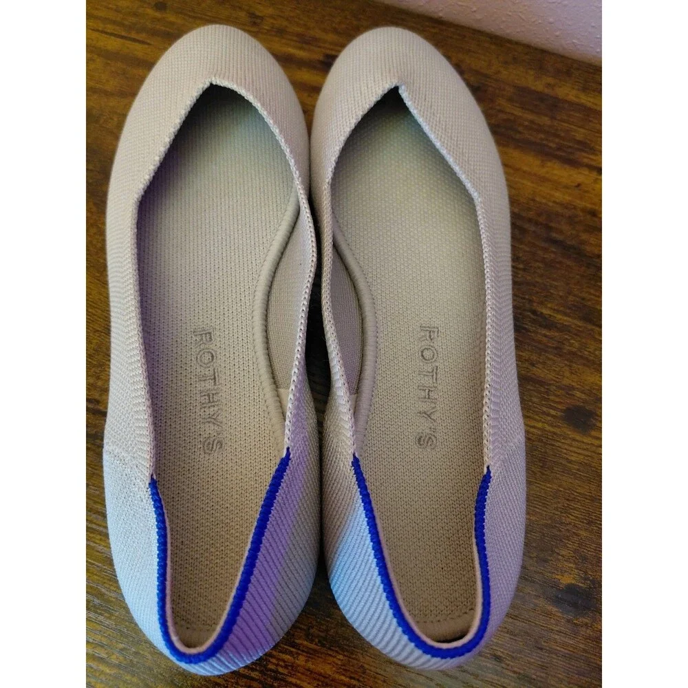 Rothy's Women's The Flat Light Gray Round Toe Ballet Tortoise Shell Sole Sz 6.5